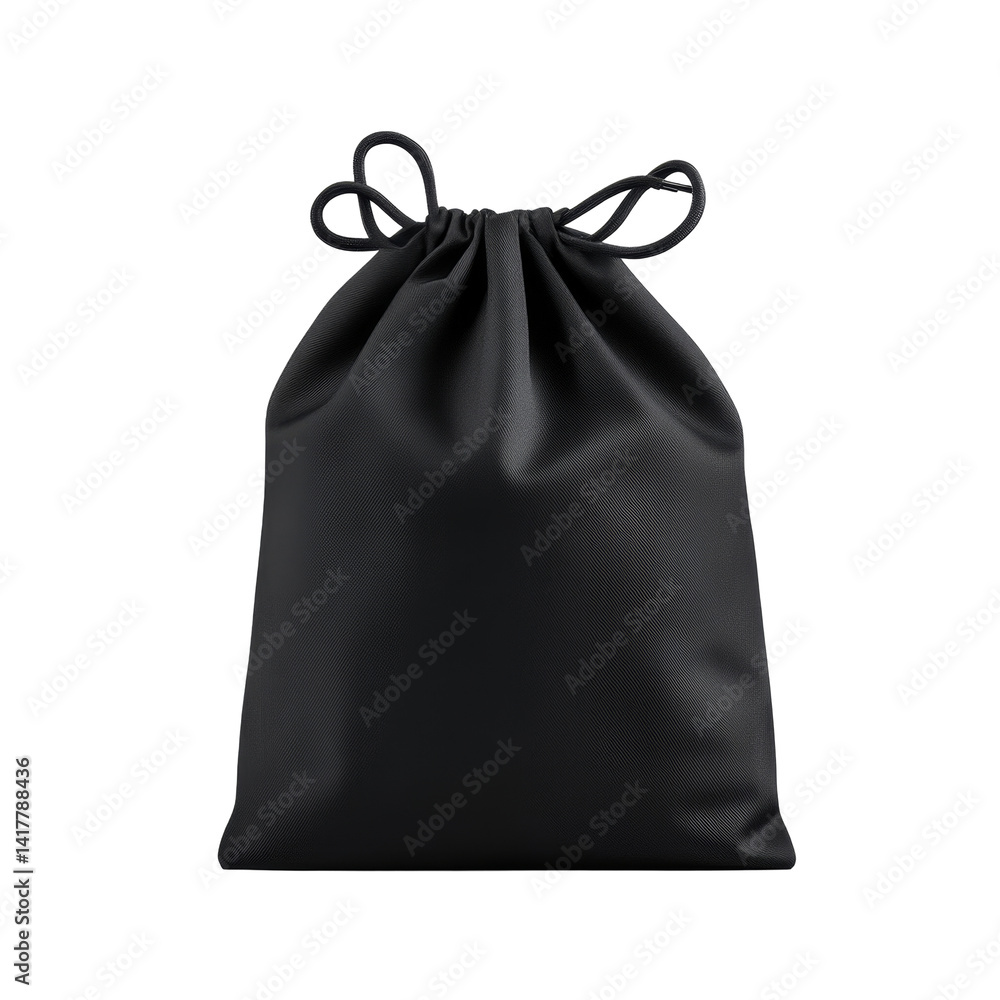 Poster sleek black drawstring bag with minimalistic design and soft smooth texture for everyday use