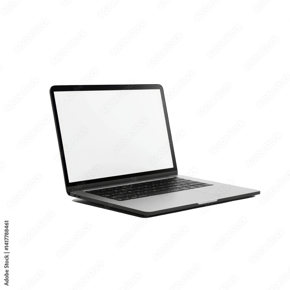 Aufkleber open laptop with white screen displayed at slight angle and visible keyboard
