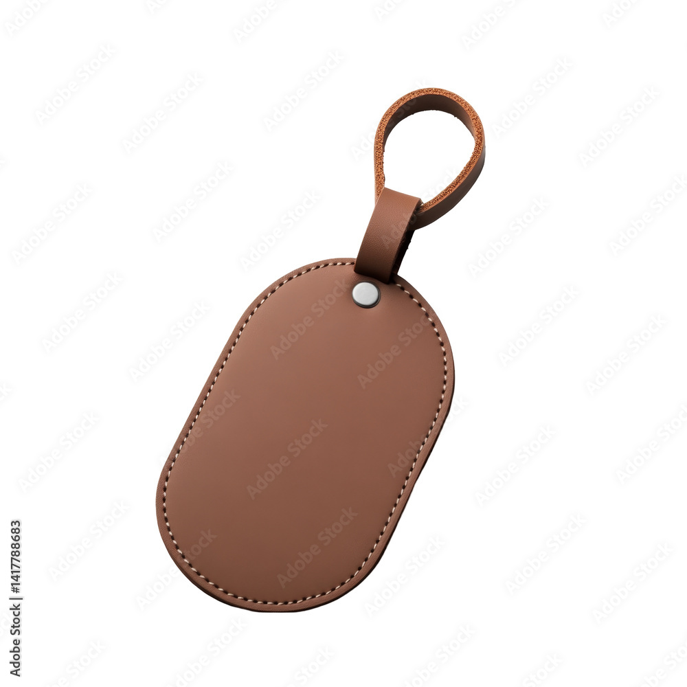 Poster simple brown leather keychain with stitched edge and loop for holding keys or accessories