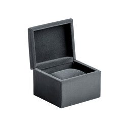 Elegant gray ring box with open lid ready for jewelry display or gift presentation