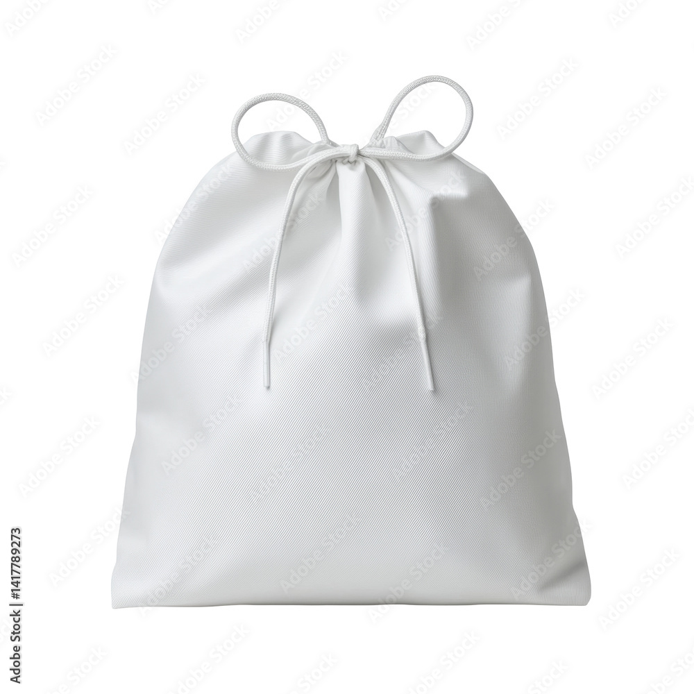 Poster elegant white drawstring pouch with smooth texture and stylish design for versatile use