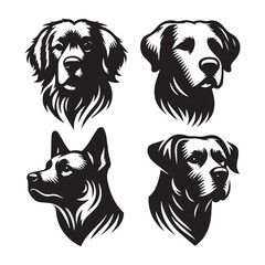 create 4 dog head silhouette vector on white background 
