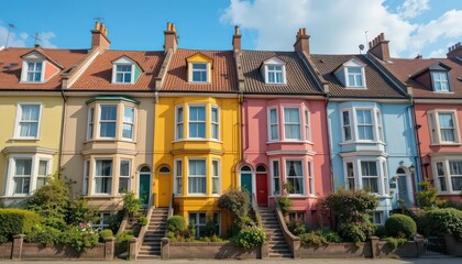 Fototapeta premium Colorful Victorian Terraced Houses on a Sunny Day