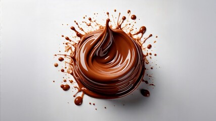Melted chocolate pouring onto a white background, chocolate drops
