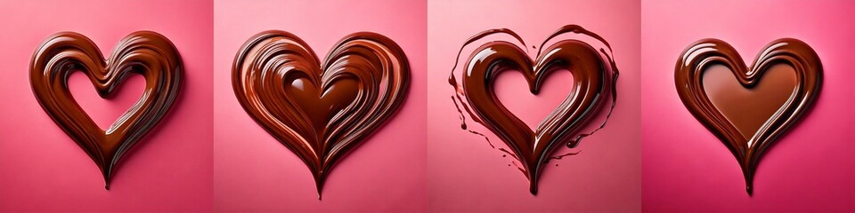 set of chocolate hearts on a pink background
