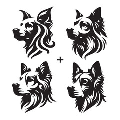 create 4 dog head silhouette vector on white background 
