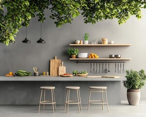 Industrialthemed outdoor kitchen with loft architecture, smooth concrete, and clean finishes