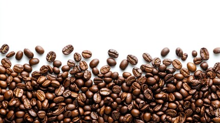 Obraz premium Coffee beans scattered border on white background