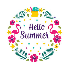 Hello summer with decoration origami flower and leave Hello summer abstract background, summer sale banner