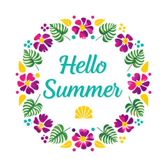 Hello summer with decoration origami flower and leave Hello summer abstract background, summer sale banner