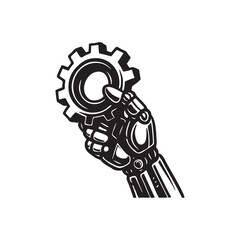 robot hand holding Gear Vector