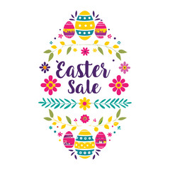 Easter card with easter eggs and bunny Happy Easter Watercolor hand drawn painting of a easter wreath with colorful eggs and spring flowers