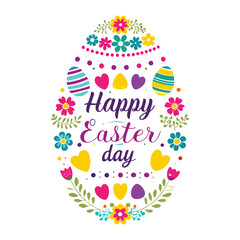 Easter card with easter eggs and bunny Happy Easter Watercolor hand drawn painting of a easter wreath with colorful eggs and spring flowers