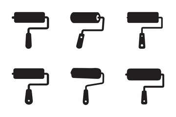 paint roller icon set silhouette vector art illustration on white background