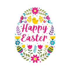 Easter card with easter eggs and bunny Happy Easter Watercolor hand drawn painting of a easter wreath with colorful eggs and spring flowers