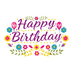 Fototapeta premium Cappy birthday card with a floral Colorful floral birthday greeting Birthday card with flowers