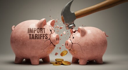 Piggy Bank Hammer Import Tariffs Financial Burden Cost