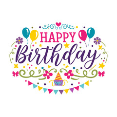 Obraz premium Cappy birthday card with a floral Colorful floral birthday greeting Birthday card with flowers