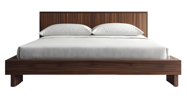 Modern Walnut Platform Bed with White Bedding