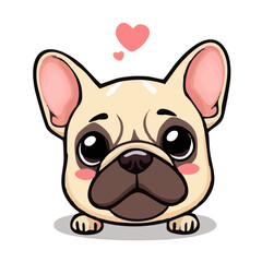 a cute lovely  french bulldog cartoon illustration with heart and love