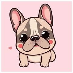 a cute lovely  french bulldog cartoon illustration with heart and love