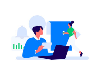 Flat vector illustration of business people operating work scene
