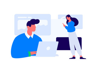 Flat vector illustration of business people operating work scene
