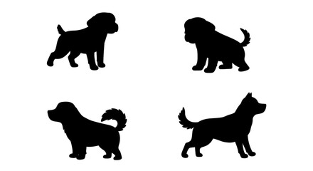 Set of Black Animal Silhouettes Flat Vector Collection on White Background
