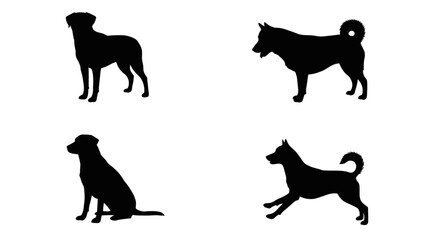 Set of Black Animal Silhouettes Flat Vector Collection on White Background
