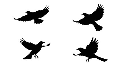 Set of Black Animal Silhouettes Flat Vector Collection on White Background
