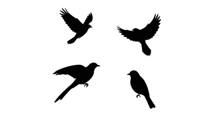Set of Black Animal Silhouettes Flat Vector Collection on White Background
