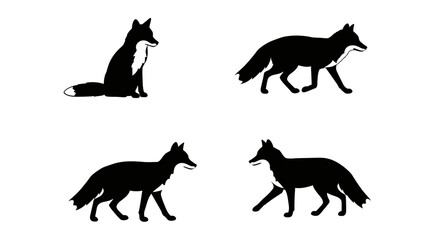 Set of Black Animal Silhouettes Flat Vector Collection on White Background
