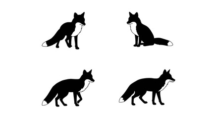 Set of Black Animal Silhouettes Flat Vector Collection on White Background
