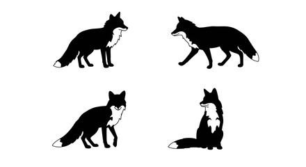 Set of Black Animal Silhouettes Flat Vector Collection on White Background
