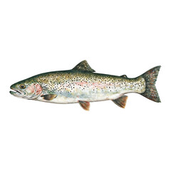 Side View of Trout Fish Isolated Hand Drawn Watercolor Painting Illustration Art