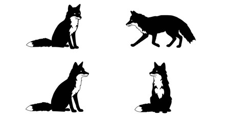 Set of Black Animal Silhouettes Flat Vector Collection on White Background
