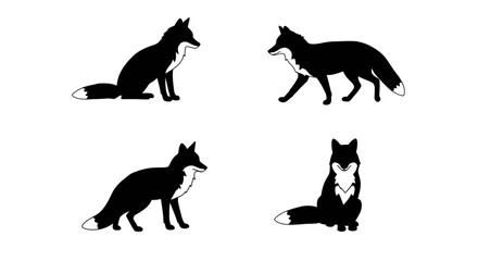 Set of Black Animal Silhouettes Flat Vector Collection on White Background
