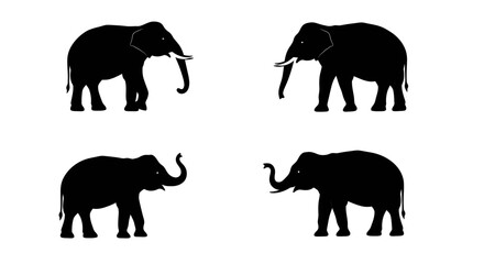 Set of Black Animal Silhouettes Flat Vector Collection on White Background

