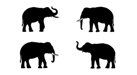 Set of Black Animal Silhouettes Flat Vector Collection on White Background
