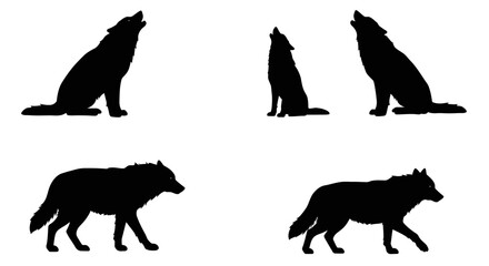 Set of Black Animal Silhouettes Flat Vector Collection on White Background
