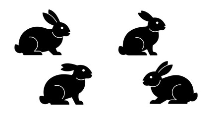 Set of Black Animal Silhouettes Flat Vector Collection on White Background
