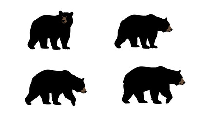 Set of Black Animal Silhouettes Flat Vector Collection on White Background
