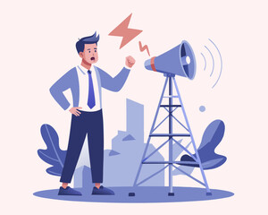 Communicate urgent message, warning alert, broadcast announcement, attention concept