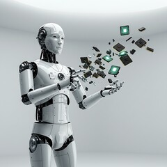 Robot with chips coming out of its fingertips