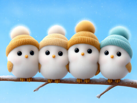 Fototapeta cartoon owls winter gear cute wallpaper