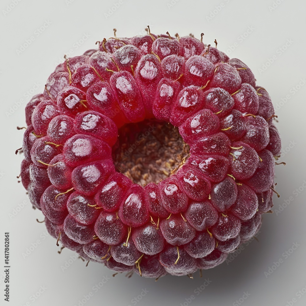 Poster fresh red raspberry on light background capturing details of berry surface and texture for food and 