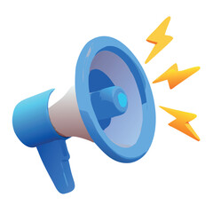 A red 3d megaphone icon on a white background suggests a loud announcement or public communication.
