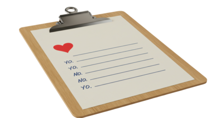 Isolated Clipboard with Red Heart Yo No Note Symbol of Love