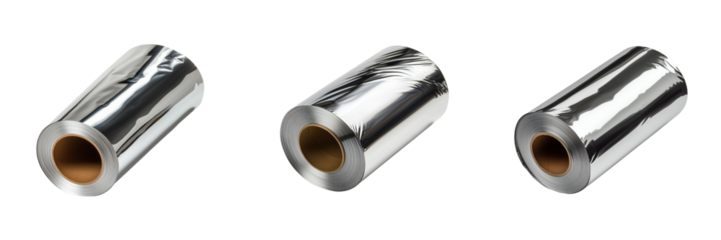 Packaging process of foil rolls in industrial warehouse on transparent background