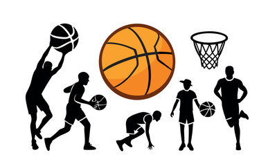 Fototapeta premium A silhouette of a basketball player in action shows a person playing the sport with a ball.